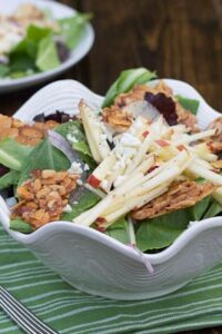 Mixed Green Salad with Apple and Almond Brittle