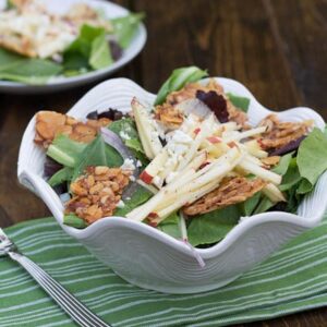 Mixed Green Salad with Apple and Almond Brittle