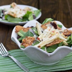 Mixed Green Salad with Apple and Almond Brittle