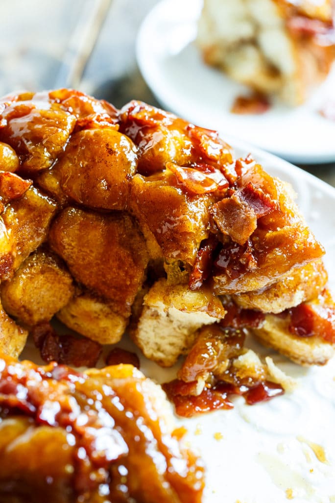 Bacon Maple Monkey Bread is super easy to make from refrigerated biscuits. The sweet and salty combo tastes so good!