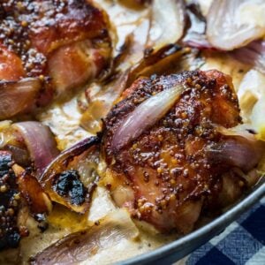 Bacon Wrapped Chicken Thighs in Mustard Cream Sauce