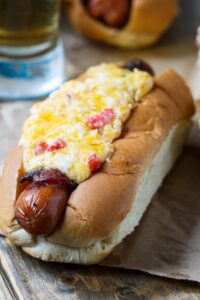 Bacon-Wrapped Hot Dogs with Pimento Cheese
