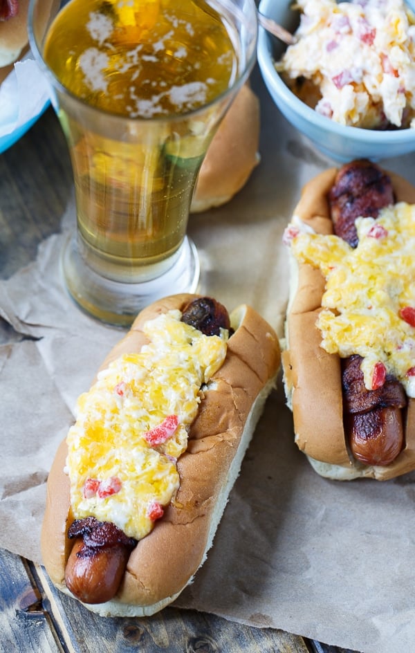 Bacon-Wrapped Hot Dogs with Pimento Cheese
