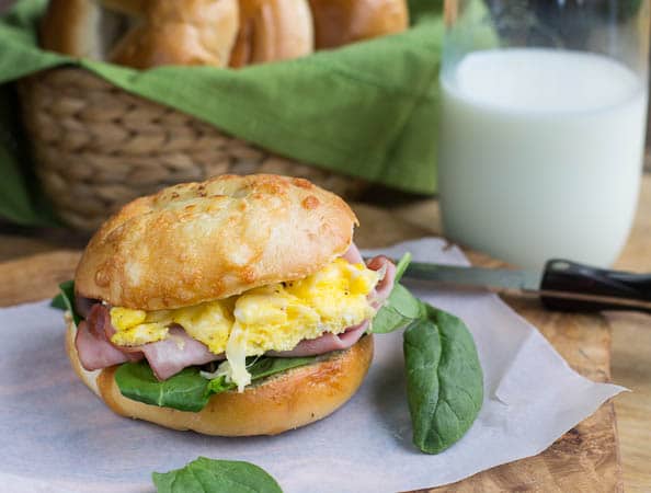 Ham Egg and Gruyere Bagel Sandwich