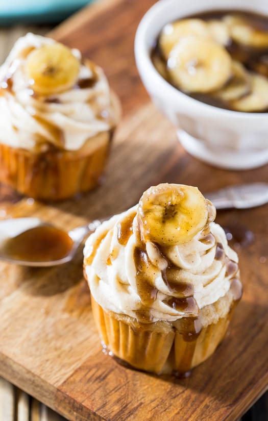 Bananas Fosters Cupcakes with a praline rum glaze.