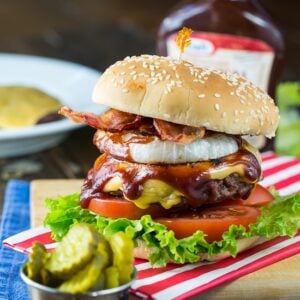 Western Barbecue Burger with bacon and grilled onions.
