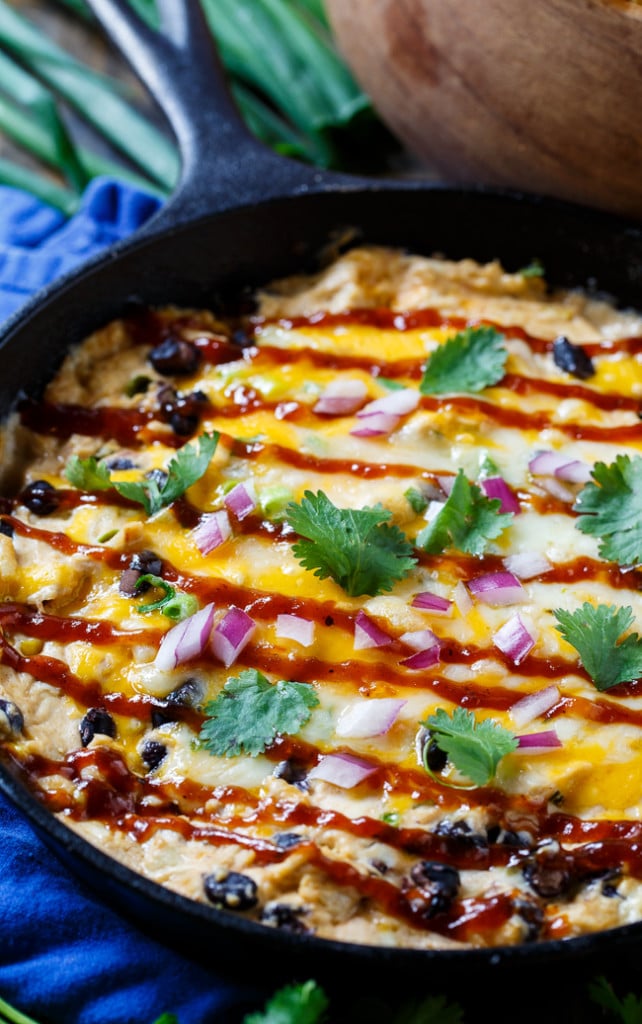 BBQ Chicken Dip- a creamy, warm dip with the flavor of BBQ Chicken Pizza.