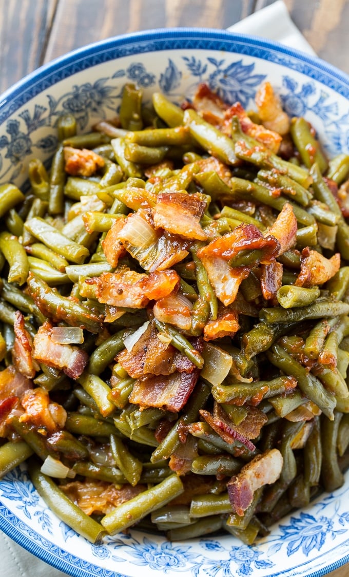 Barbecued Green Beans cooked in a crock pot.
