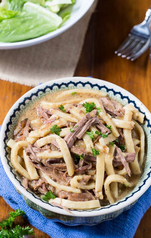 Slow Cooker Beef and Noodles. Great comfort food for cooler weather.