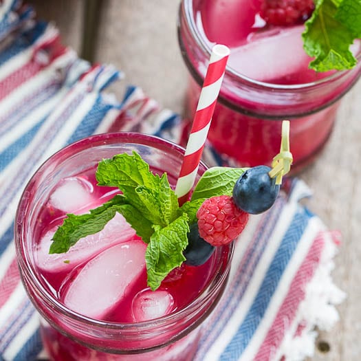 Berry Mojito with raspberries and blueberries