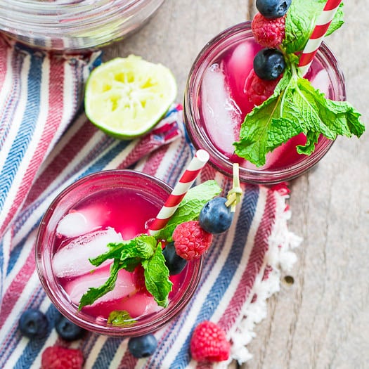 Berry Mojitos with blueberries and raspberries