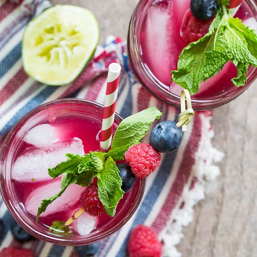 Berry Mojito with raspberries and blueberries