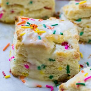 Funfetti Biscuits with glaze and sprinkles