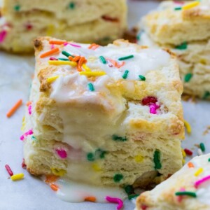 Funfetti Biscuits with glaze and sprinkles