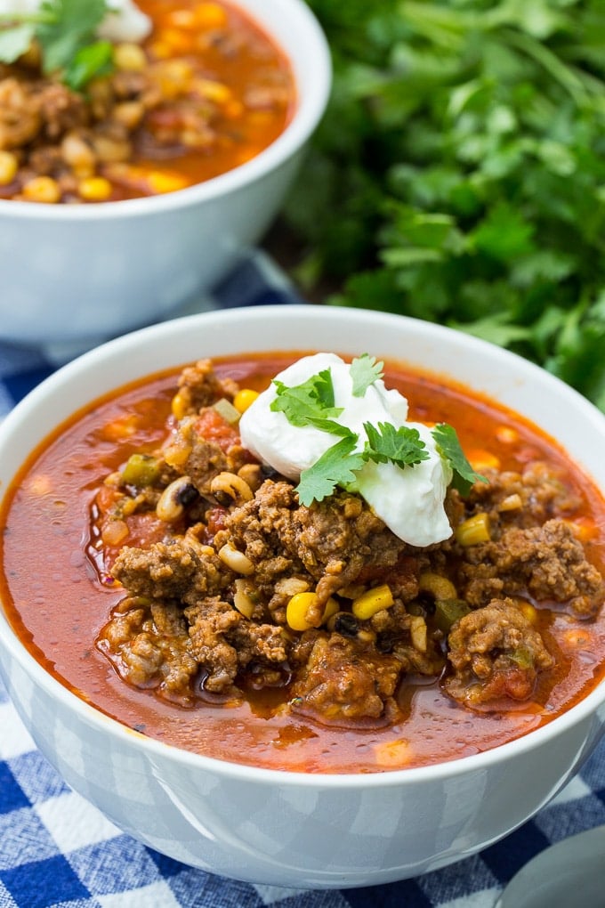 Black-Eyed Pea and Sausage Chili with corn