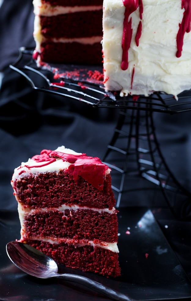 Bloody Red Velvet Cake witll add some gore to your Halloween.