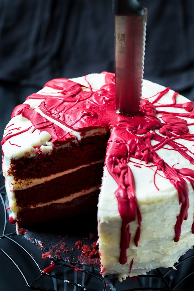 Bloody Red Velvet Cake will add some gore to your Halloween.
