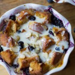 Blueberry White Chocolate Bread Pudding with Amaretto Cream