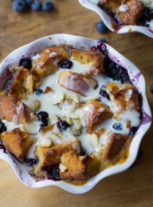 Blueberry White Chocolate Bread Pudding with Amaretto Cream
