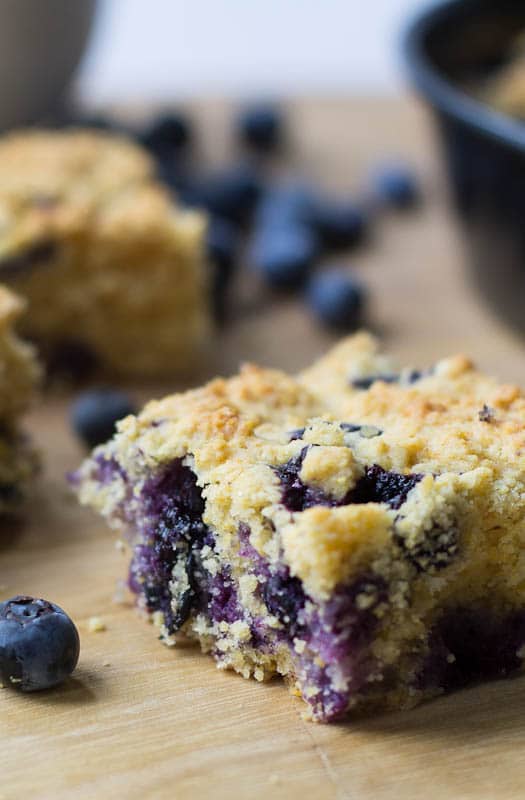 Close-up of a slice of Blueberry Cornbread.