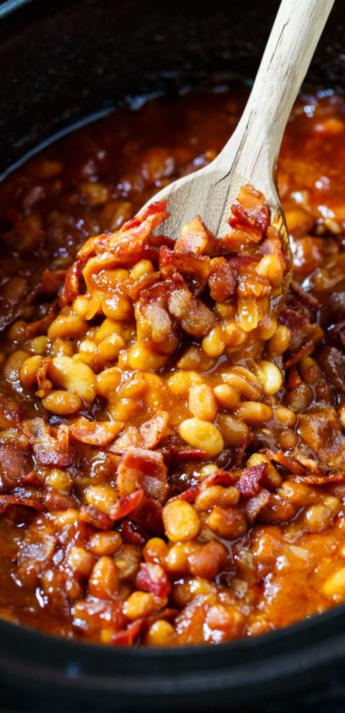 Slow Cooker Bourbon Baked Beans - Spicy Southern Kitchen