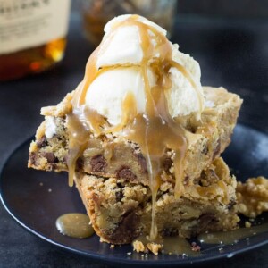 Chocolate Chip Blondies with Bourbon Sauce