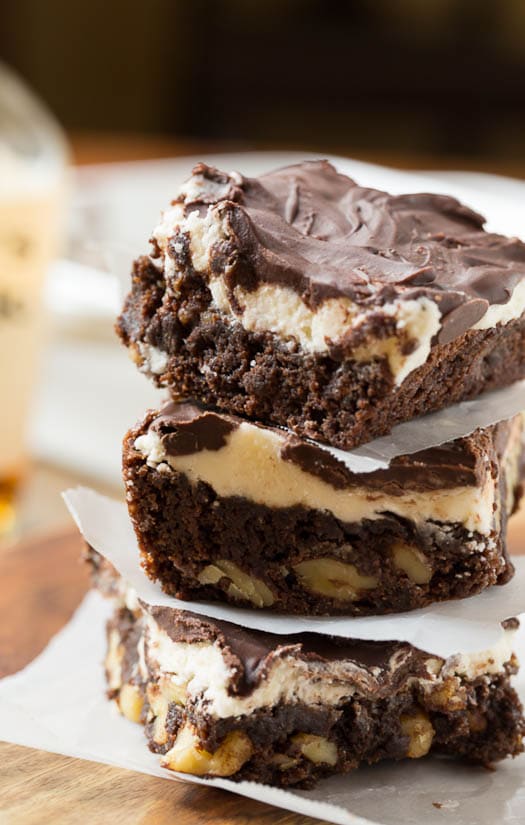 Double Frosted Bourbon Brownies with walnuts #dessert
