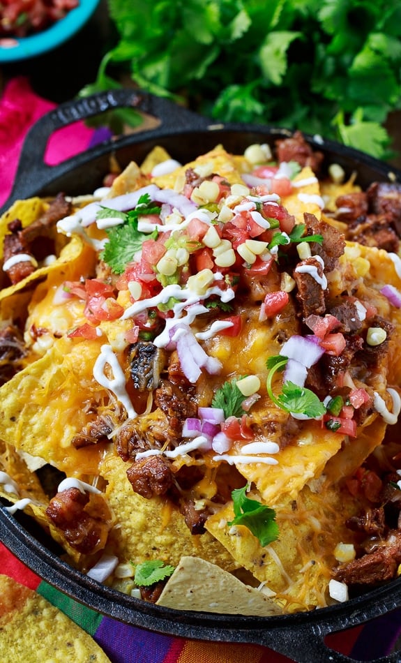 BBQ Brisket Nachos- perfect for game day and a great way to use up leftover brisket.