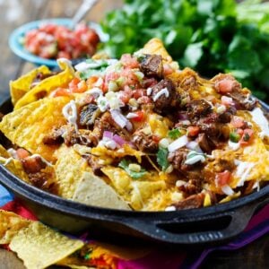 BBQ Brisket Nachos- perfect for game day and a great way to use up leftover brisket.