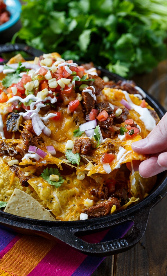 BBQ Brisket Nachos- perfect for game day and a great way to use up leftover brisket.