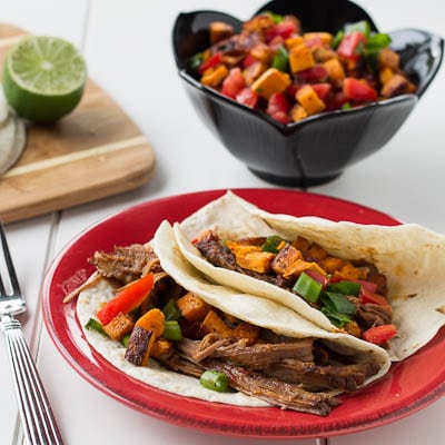 Chipotle Maple BBQ Brisket Tacos with Sweet Potato Salsa - Spicy ...