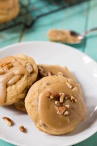 Caramel Frosted Brown Sugar Cookies with pecans
