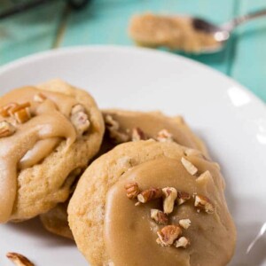 Caramel Frosted Brown Sugar Cookies with pecans