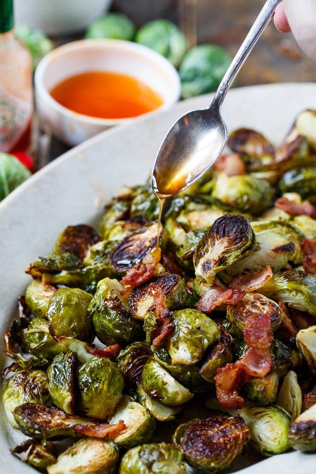 Roasted Brussels Sprouts with Bacon and Tabasco Honey Glaze - Spicy ...