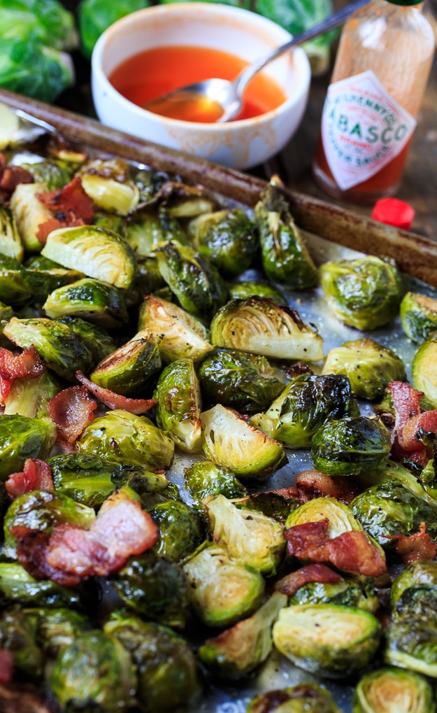 Roasted Brussels Sprouts with Bacon and Tabasco Honey Glaze