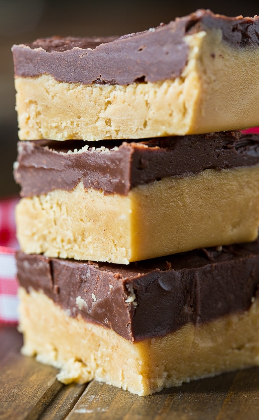 Buckeye Fudge with a layer of peanut butter topped with chocolate.