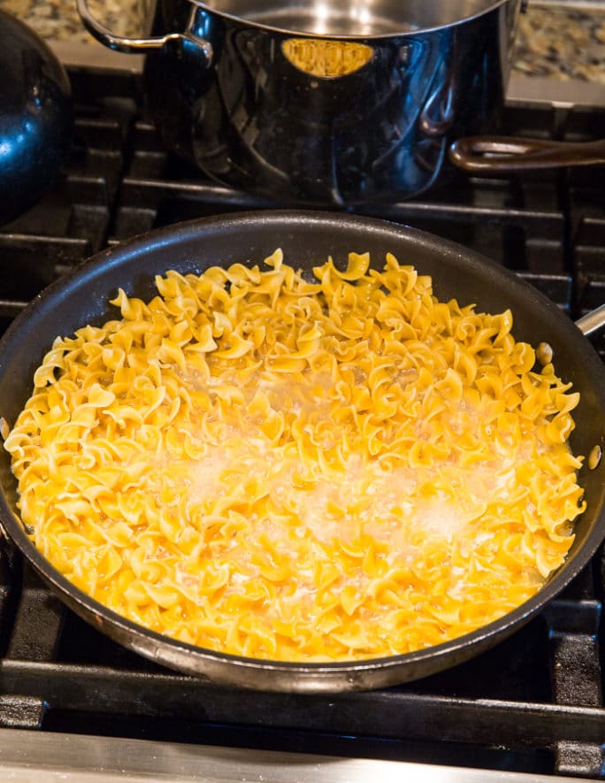 Buttered Noodles cooked in butter and chicken broth for extra flavor.