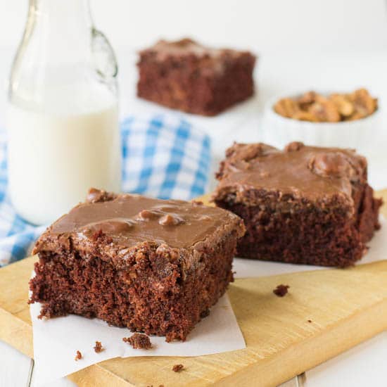 Buttermilk Glazed Buttermilk Chocolate Snack Cake; OXO Brownie