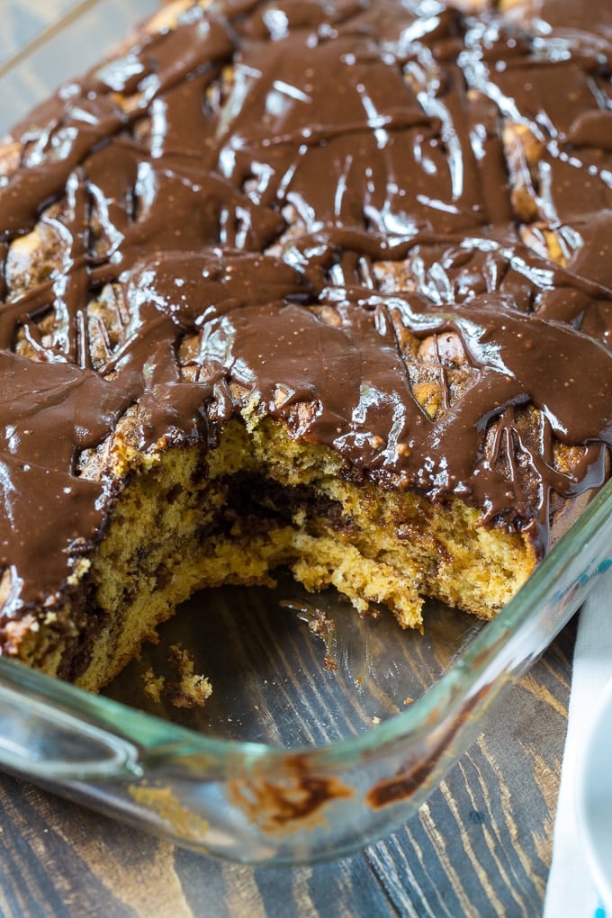 Butterscotch Marble Cake made in 9x13-inch pan. Perfect for potlucks!