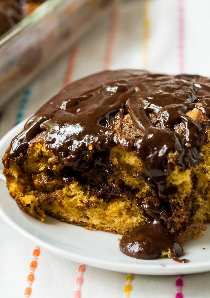 Butterscotch Marble Cake with chocolate glaze