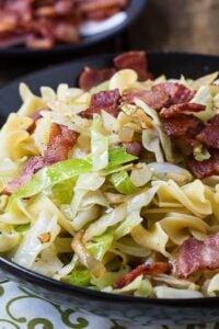Cabbage and Egg Noodles cooked with bacon. Super easy comfort food.