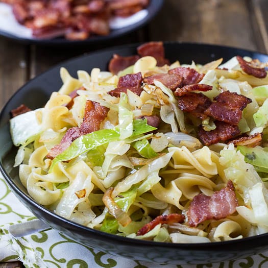 Cabbage and Egg Noodles cooked with bacon. Super easy comfort food.