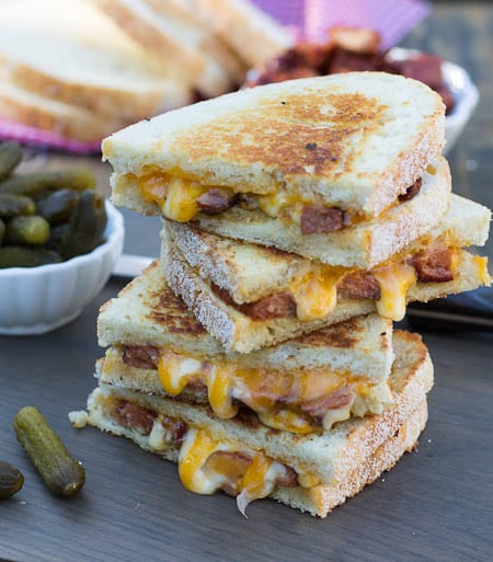 Cajun Grilled Cheese stacked with cheese melting down.