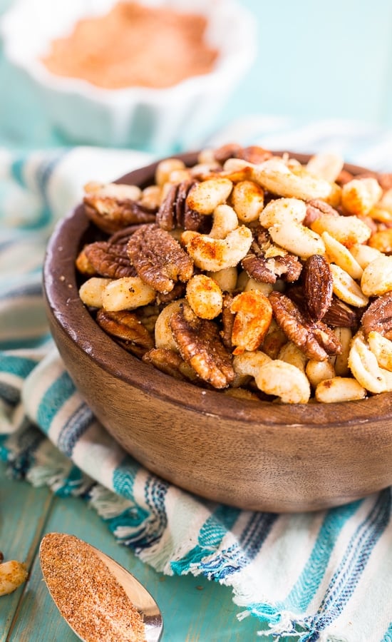 Cajun Nuts - make a great party snack or holiday appetizer. Flavored with plenty of spices, some sugar, and a little bacon grease!