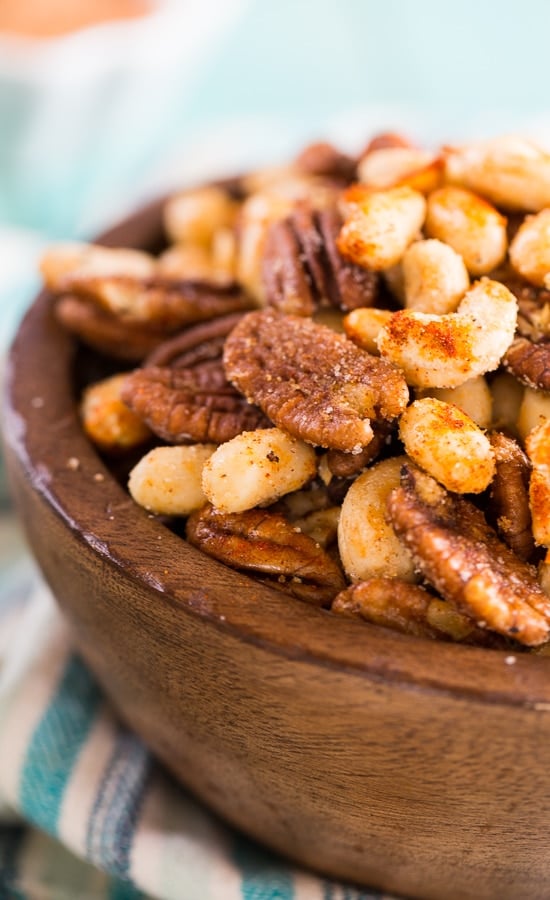 Cajun Nuts - make a great party snack. Flavored with plenty of spices, some sugar, and a little bacon grease!
