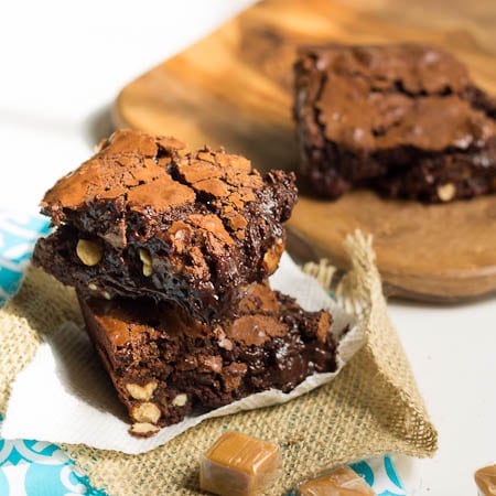 Dark Chocolate Brownies with Caramel and Salted Peanuts 