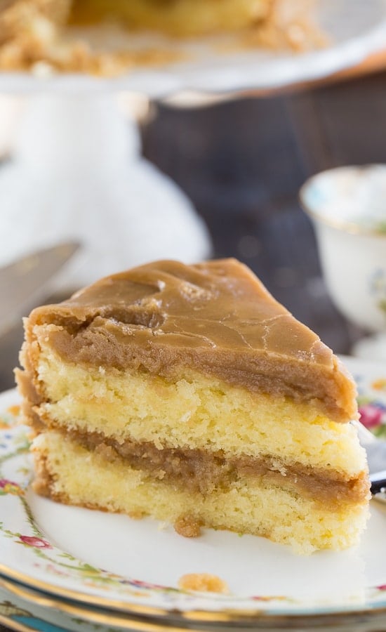 Southern Caramel Cake - moist, vanilla cake with lots of ultra-sweet caramel icing.