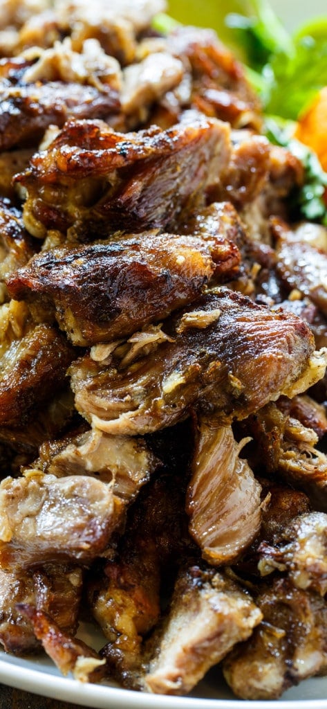 Pork Carnitas- slow cooked in lard and bacon fat until tender and then broiled until crispy.
