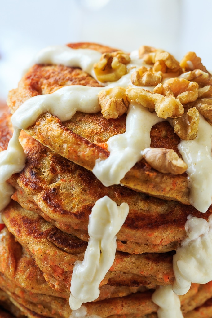 Carrot Cake Pancakes with Cream Cheese Glaze