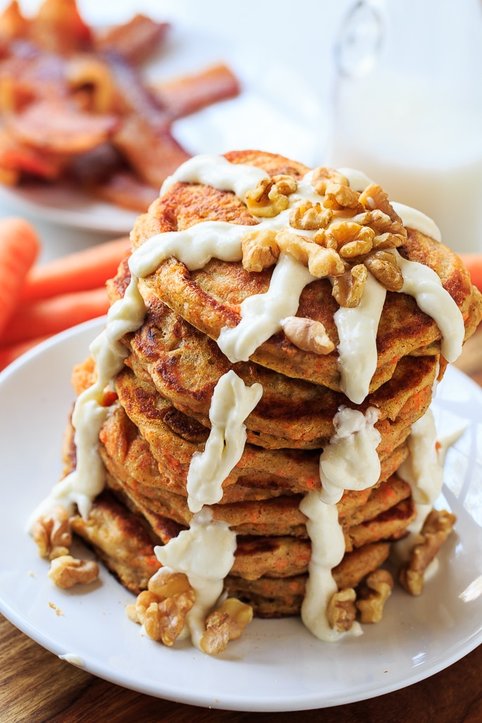 Carrot Cake Pancakes with Cream Cheese Glaze